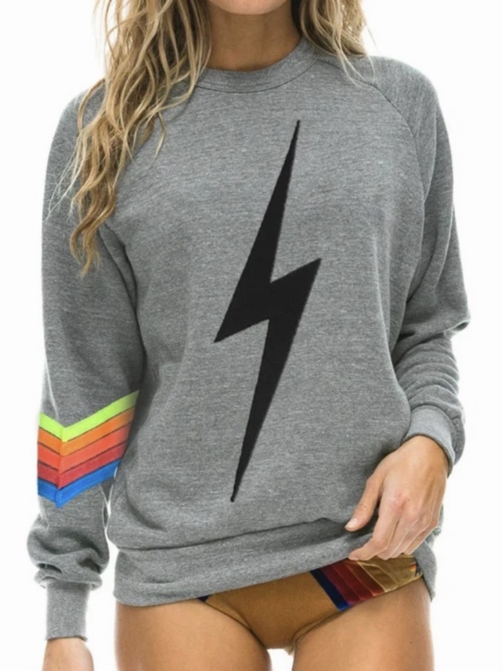 NAviator Nation Gray Crew Sweatshirt with Black Bolt and Neon Chevron Size Large